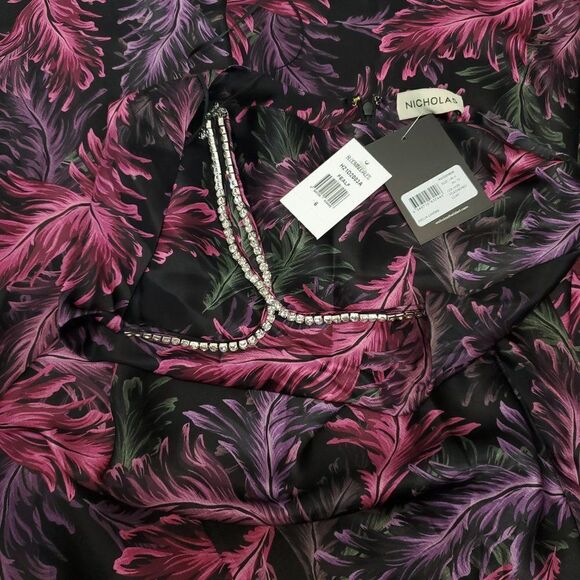 NICHOLAS Melia Cocktail Dress 100% Silk Rhinestone Halter Neck - Picture 10 of 14